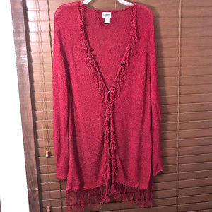 Chico's Long Cardigan Sweater w/ Fringe ~ A304
